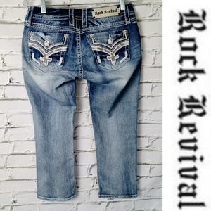 ROCK REVIVAL Womens Distressed CAPRI Jeans Size 28